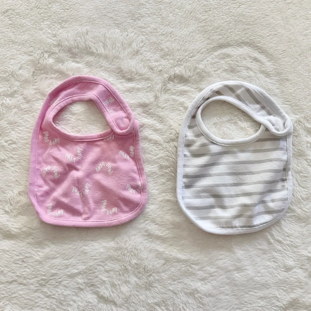 Hanes Flexy Cotton Blend Baby Bibs Set of 8 Pink Gray White Solid and Prints
